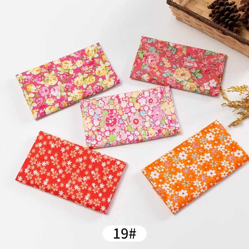 5Pcs Floral & Plaid Cotton Fabric Squares for Sewing & Quilting