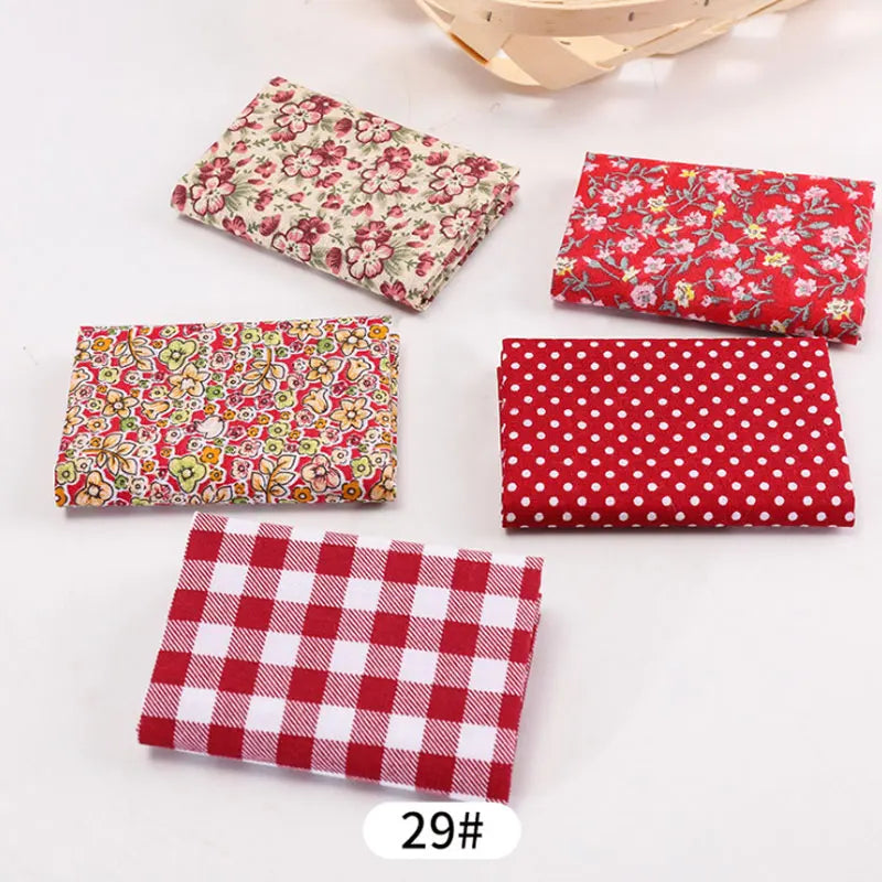 5Pcs Floral & Plaid Cotton Fabric Squares for Sewing & Quilting