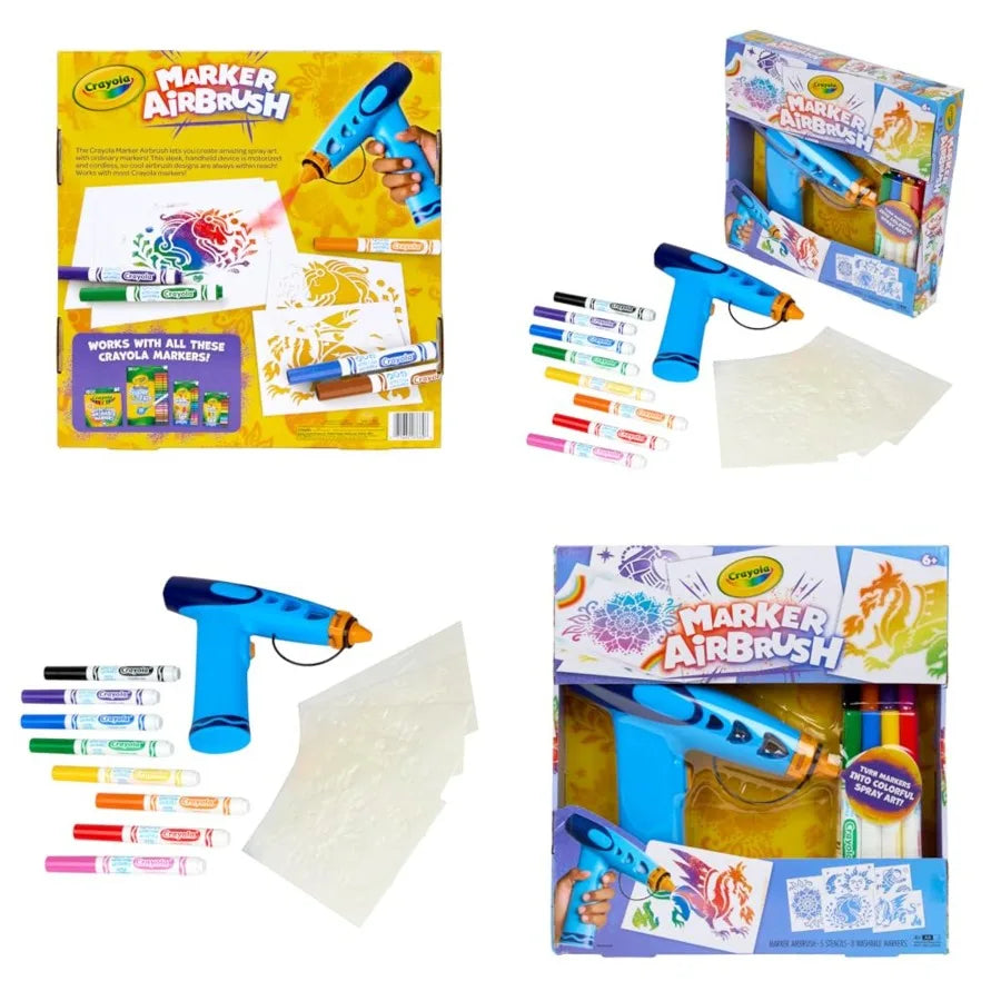 Battery-Powered Airbrush Spray Art Kit with 8 Washable Markers and 5 Stencils for DIY Craft Projects