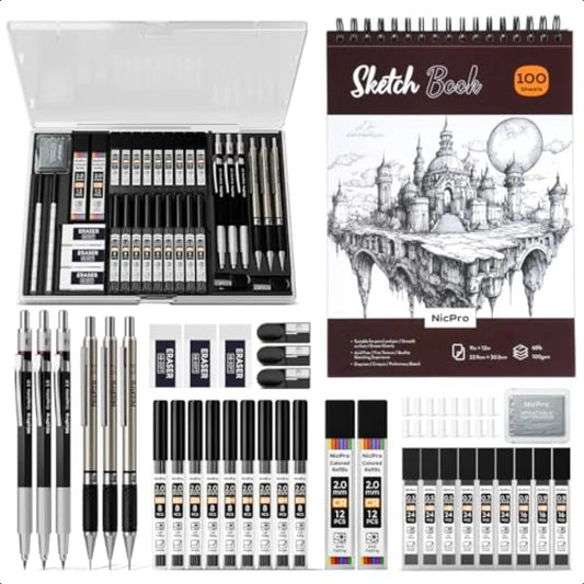 37Pcs Art Drawing Kit Metal Pencil Set, 9x12 Sketch Book