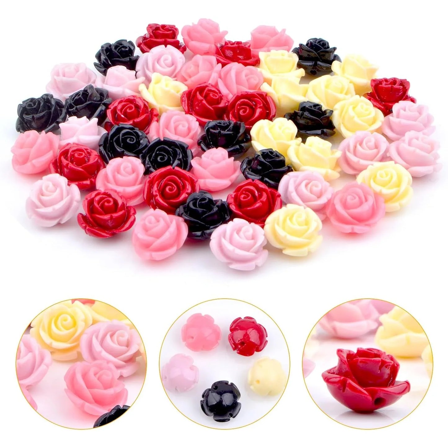 50 Pcs 12 mm Rose Flower Beads Assorted Synthetic Coral Roseflower Loose Craft Beads for DIY Jewelry Making