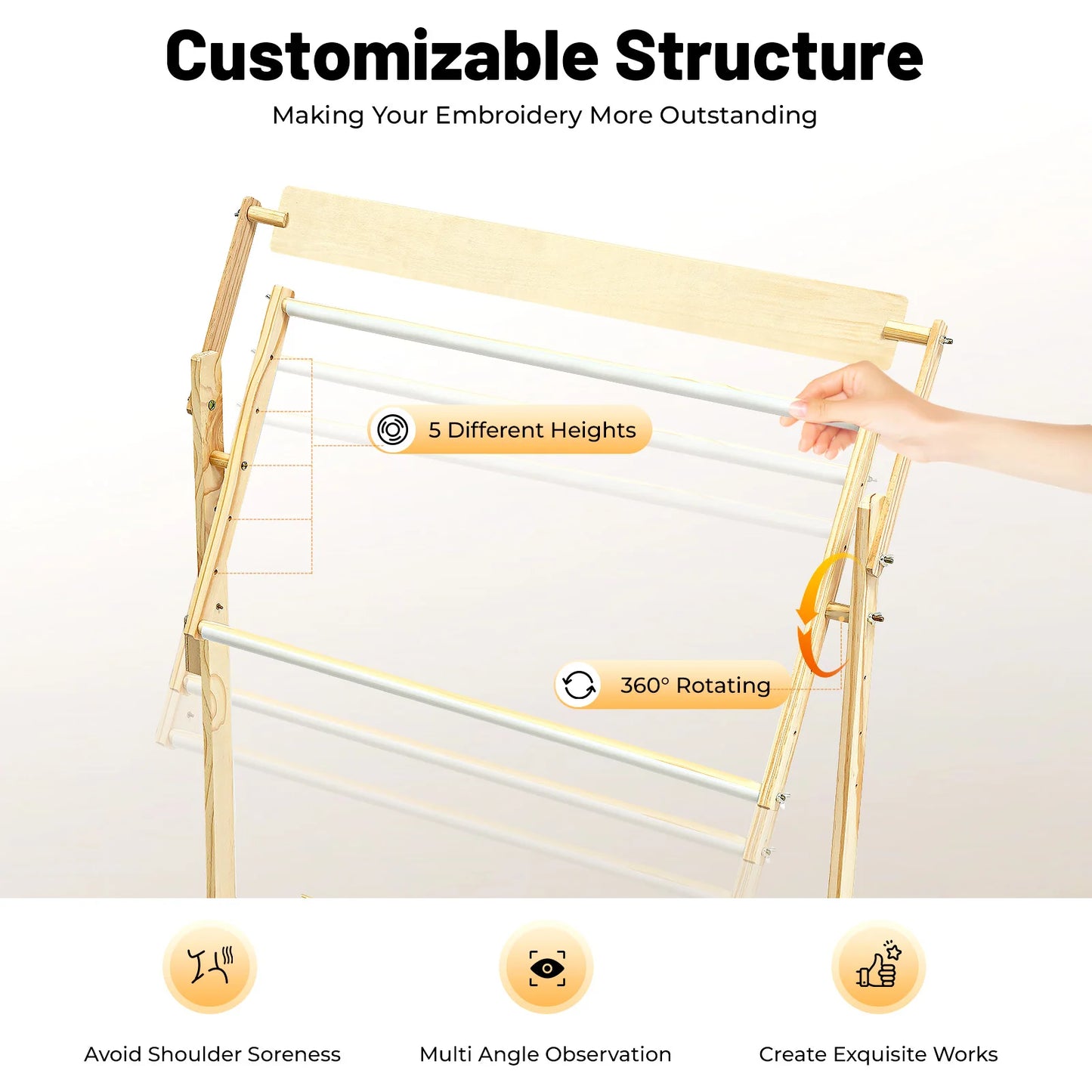 360° Adjustable Embroidery Stand Holder Frame Pine Wood