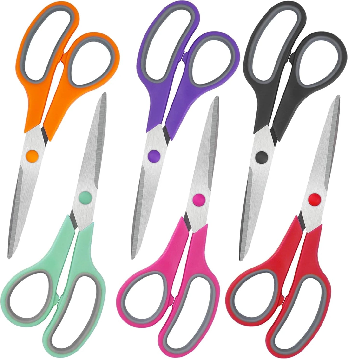 8" Scissors All Purpose 6 Pack - Comfort-Grip Sharp Scissors