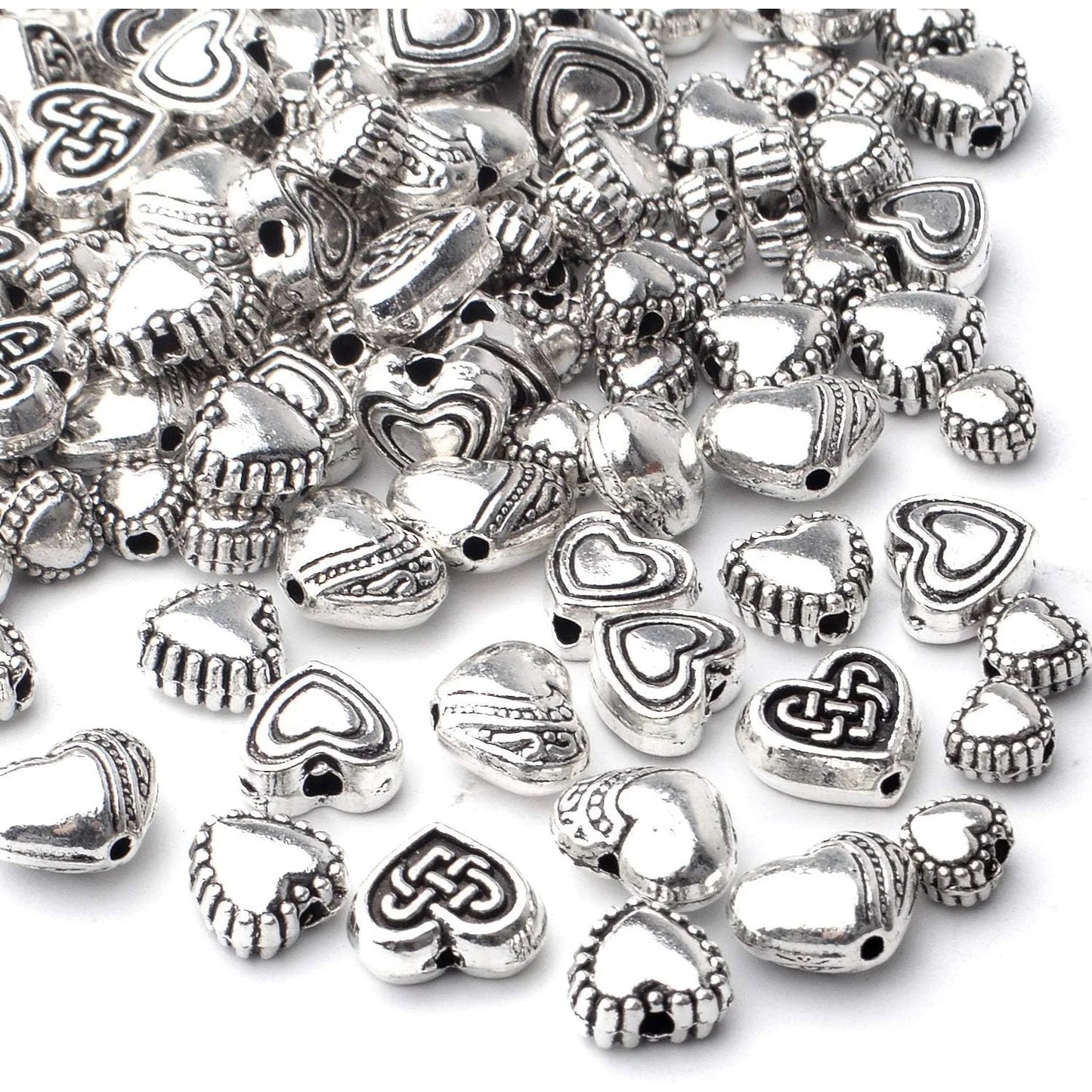 140pcs Antique Silver European Style Heart Shape Spacers.