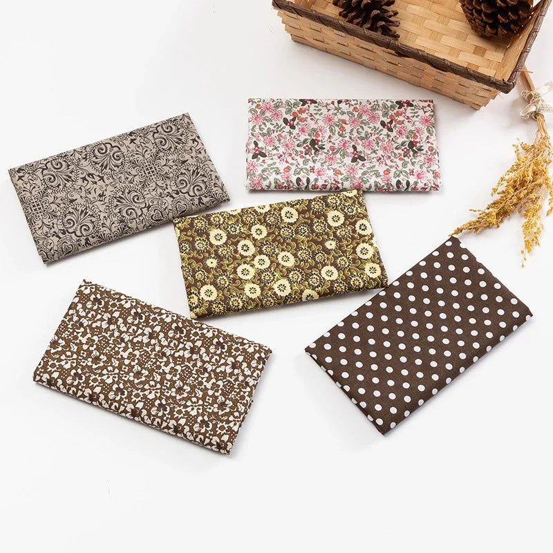 5Pcs Floral & Plaid Cotton Fabric Squares for Sewing & Quilting