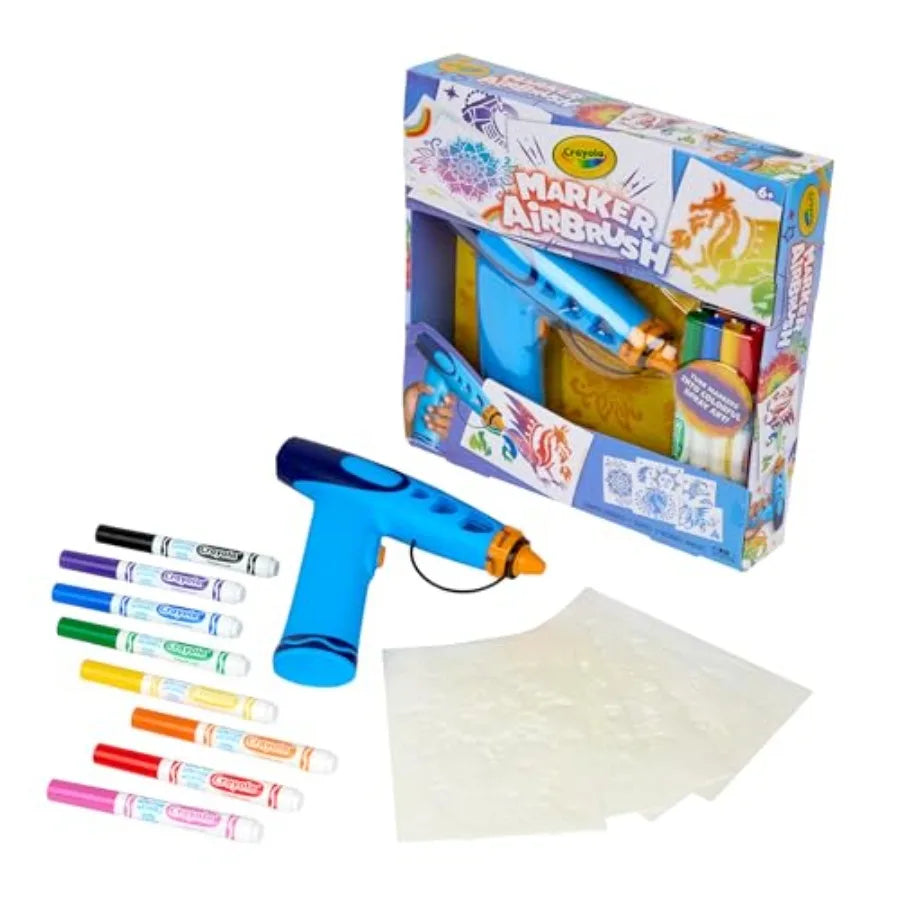 Battery-Powered Airbrush Spray Art Kit with 8 Washable Markers and 5 Stencils for DIY Craft Projects