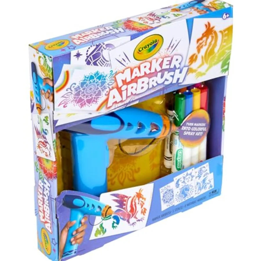 Battery-Powered Airbrush Spray Art Kit with 8 Washable Markers and 5 Stencils for DIY Craft Projects