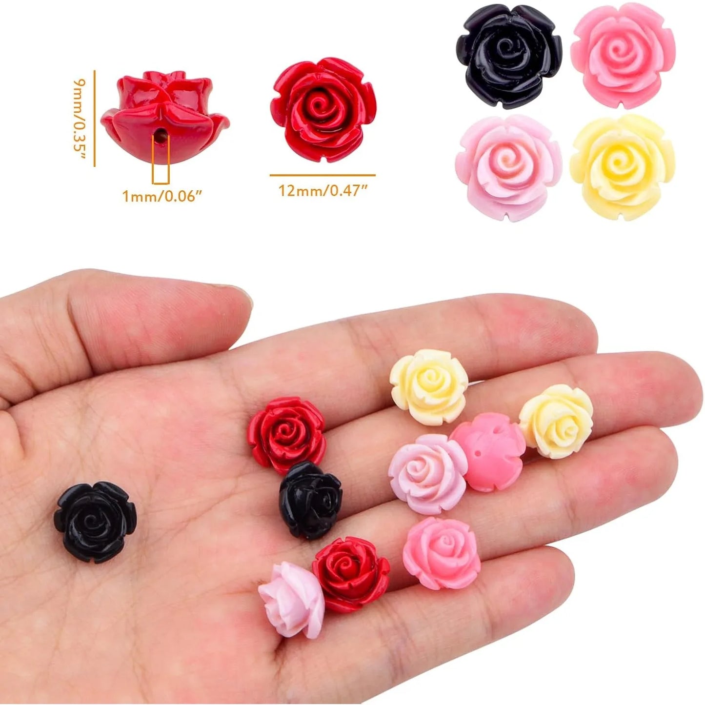 50 Pcs 12 mm Rose Flower Beads Assorted Synthetic Coral Roseflower Loose Craft Beads for DIY Jewelry Making