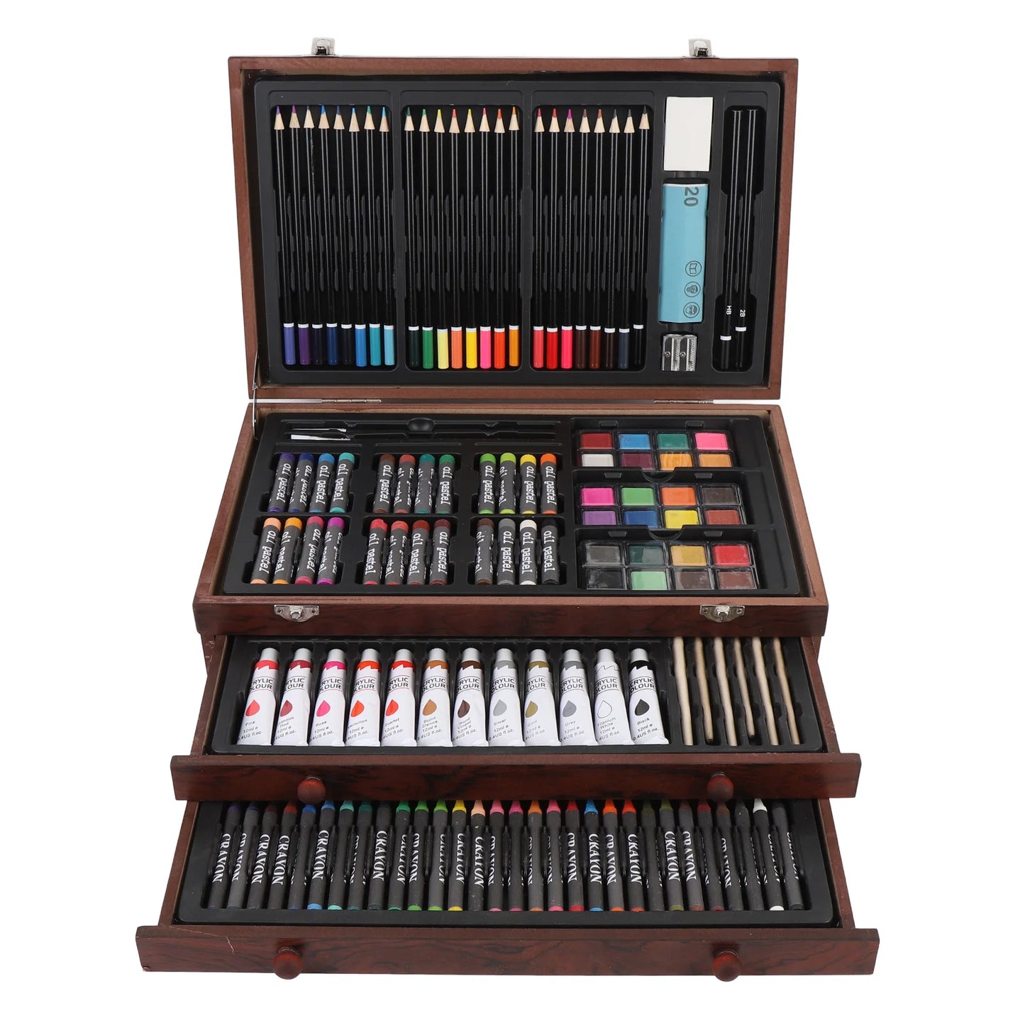 142PCS Wooden Art Set, Colored Pencils, Oil Pastels, Crayons, and  Watercolor Paints.