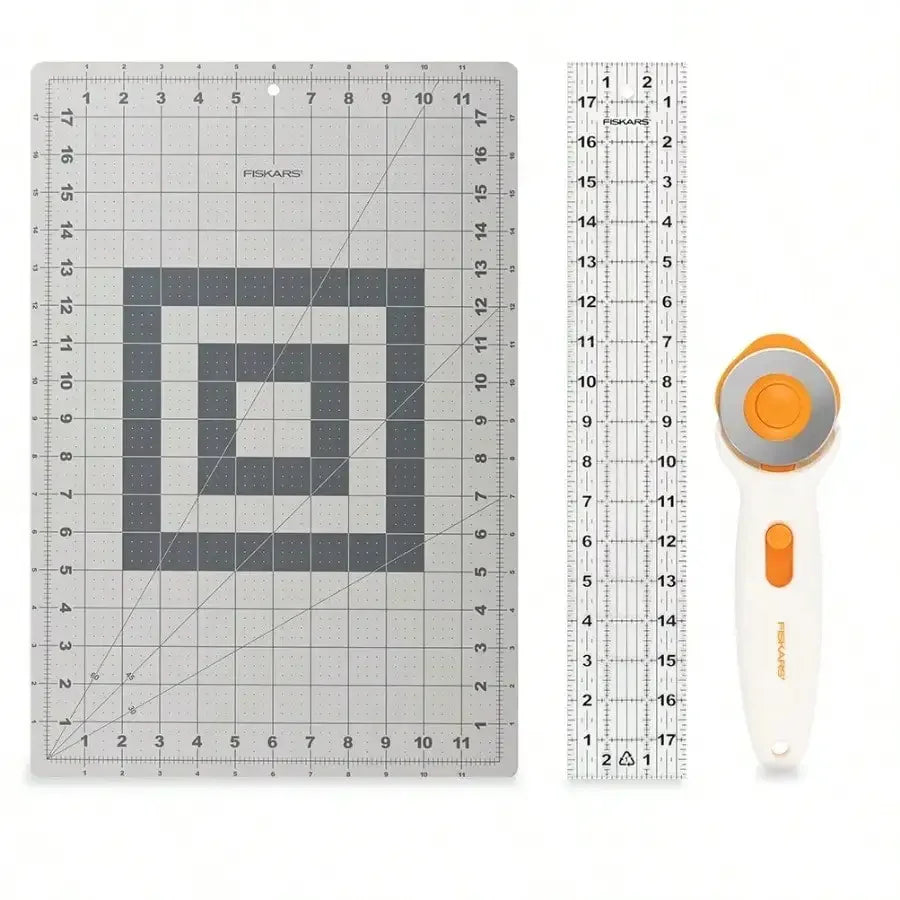 3-Piece Fabric Cutting Set: Rotary Cutter, Cutting Mat & Sewing Ruler for Quilting