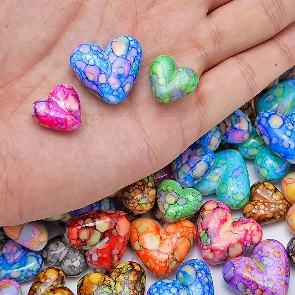 30 pieces of random color heart-shaped spacer beads, suitable for DIY jewelry making, bracelets, necklaces and string jewelry.