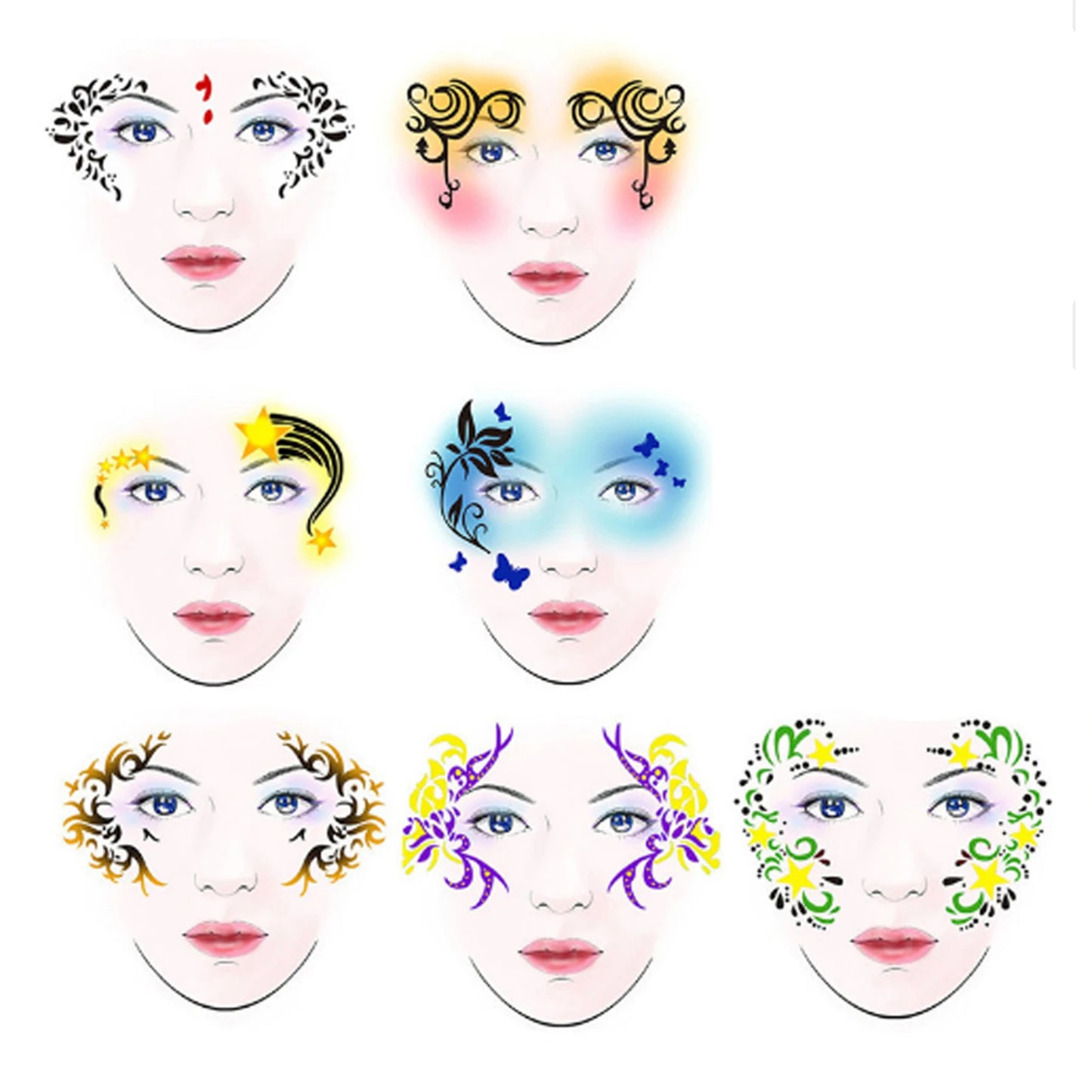 Facial Design Template Tools 7styles/set Reusable Face Paint Stencil Body Painting