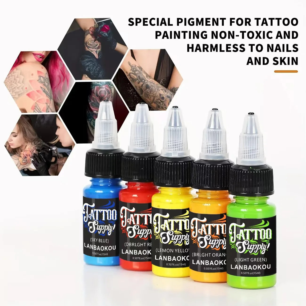 15ml 14colors TATTOO Ink Pigment Body Art, TATTOOS Kit, Professional. Semi-permanent