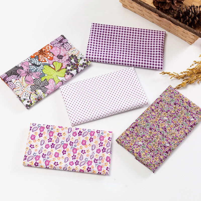 5Pcs Floral & Plaid Cotton Fabric Squares for Sewing & Quilting