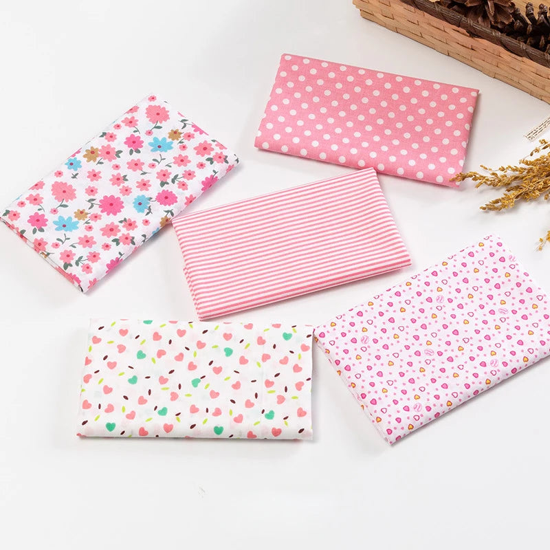 5Pcs Floral & Plaid Cotton Fabric Squares for Sewing & Quilting