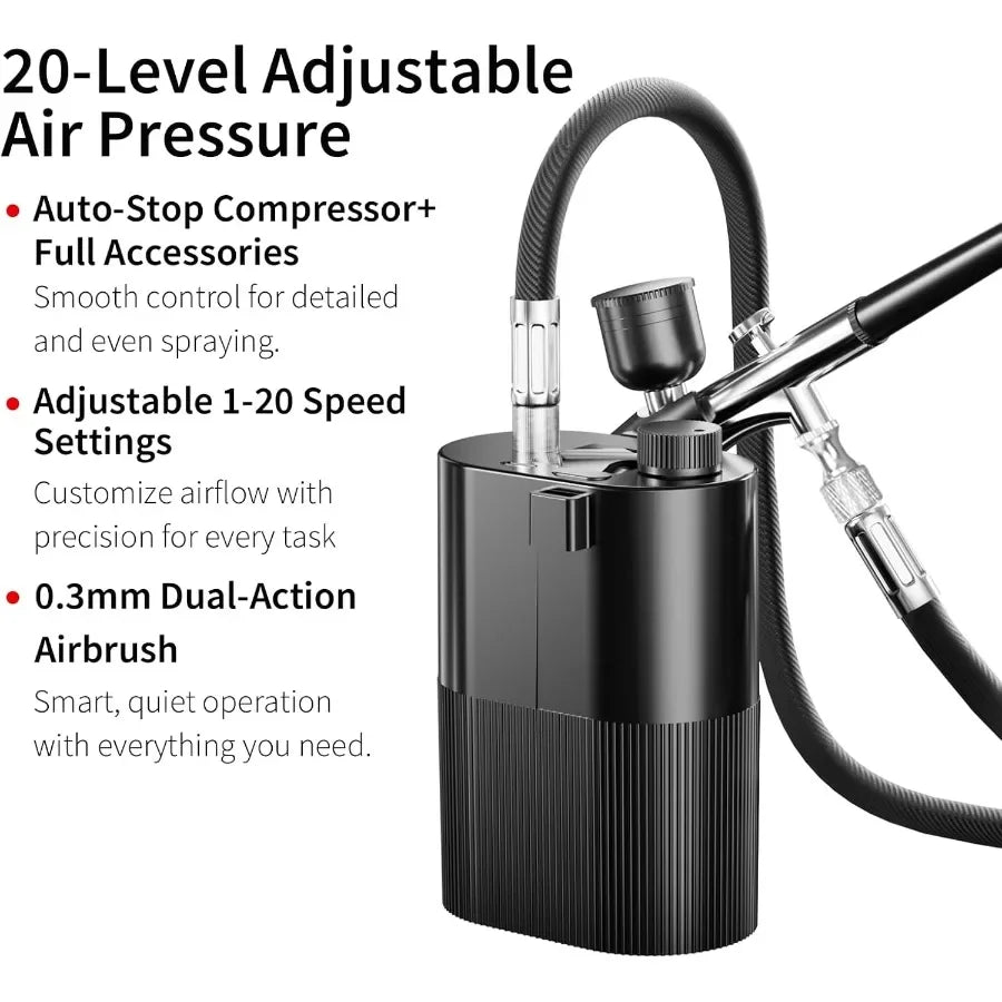 Cordless Rechargeable Airbrush Kit for Nail Art & Barber Styling