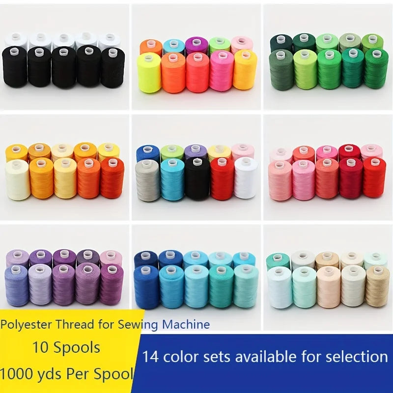 10 Spool Polyester Thread Set – 1000 Yards Each for Sewing & Quilting