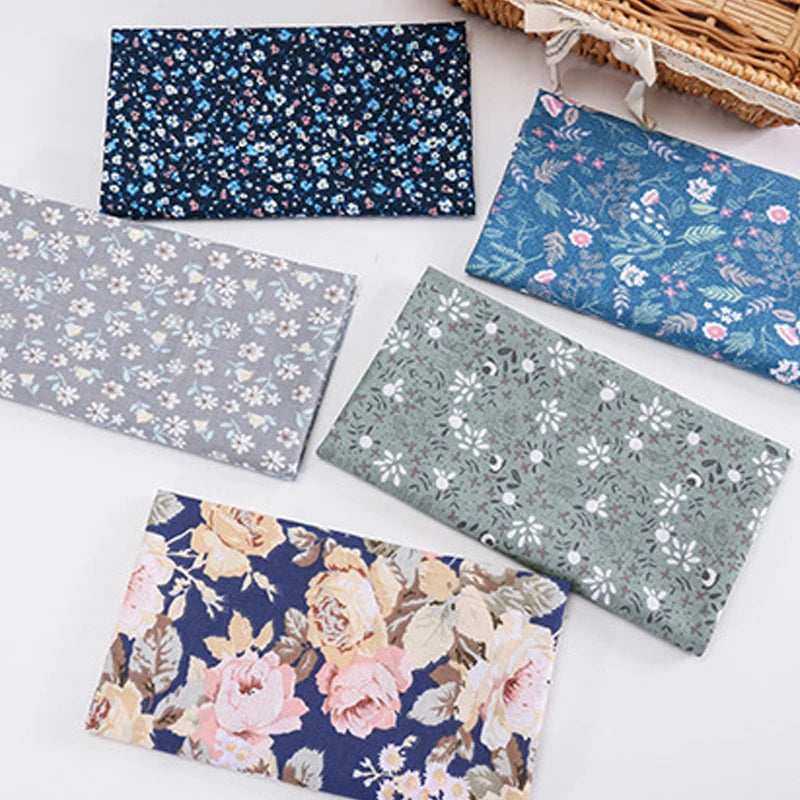 5Pcs Floral & Plaid Cotton Fabric Squares for Sewing & Quilting