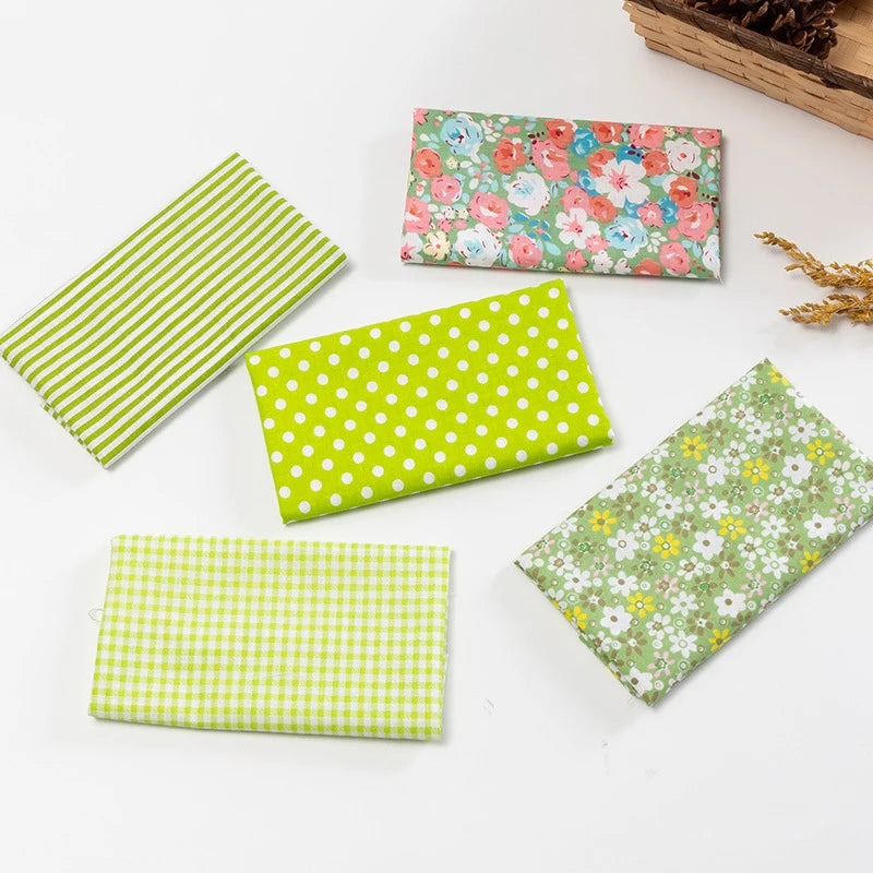 5Pcs Floral & Plaid Cotton Fabric Squares for Sewing & Quilting