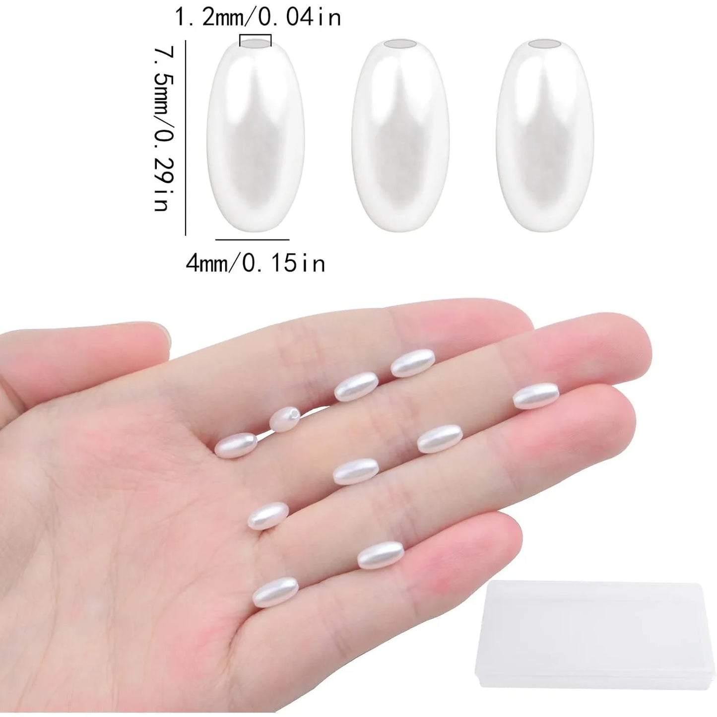 1000pcs Oval Pearl Beads Smooth Oat Rice Beads Plastic Loose Spacer Bead with a Plastic Box for DIY Bracelets Jewelry Making