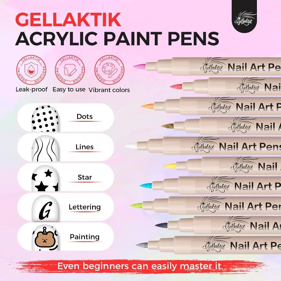 12 Colors Nail Pens Set 3D Nail Polish, Quick-Drying Acrylic Paint Markers