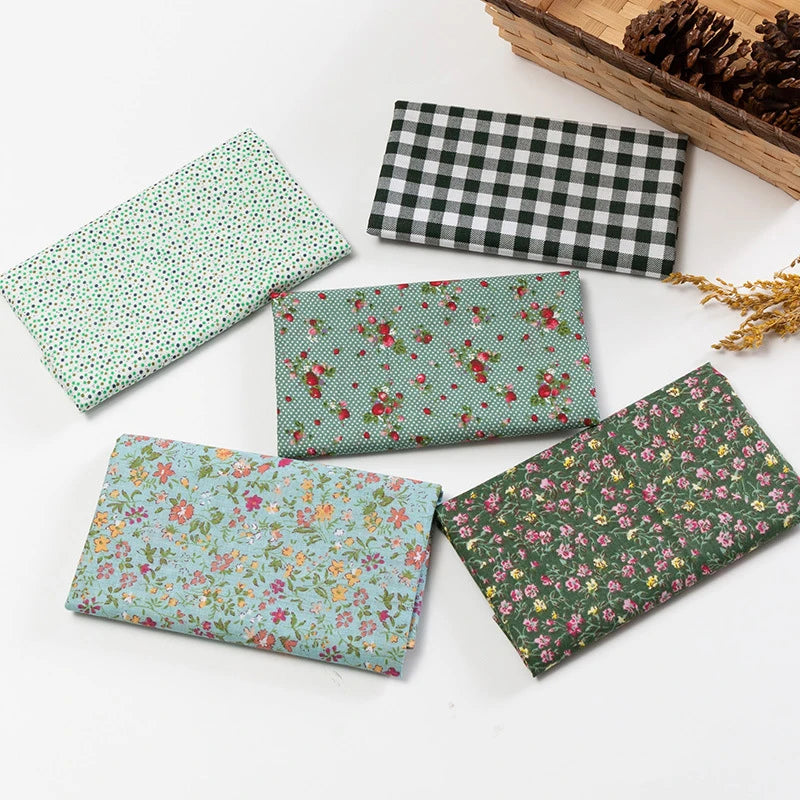 5Pcs Floral & Plaid Cotton Fabric Squares for Sewing & Quilting