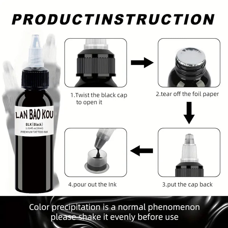 2pcs Black Tattoo Ink 30ml – Semi-Permanent Body Art