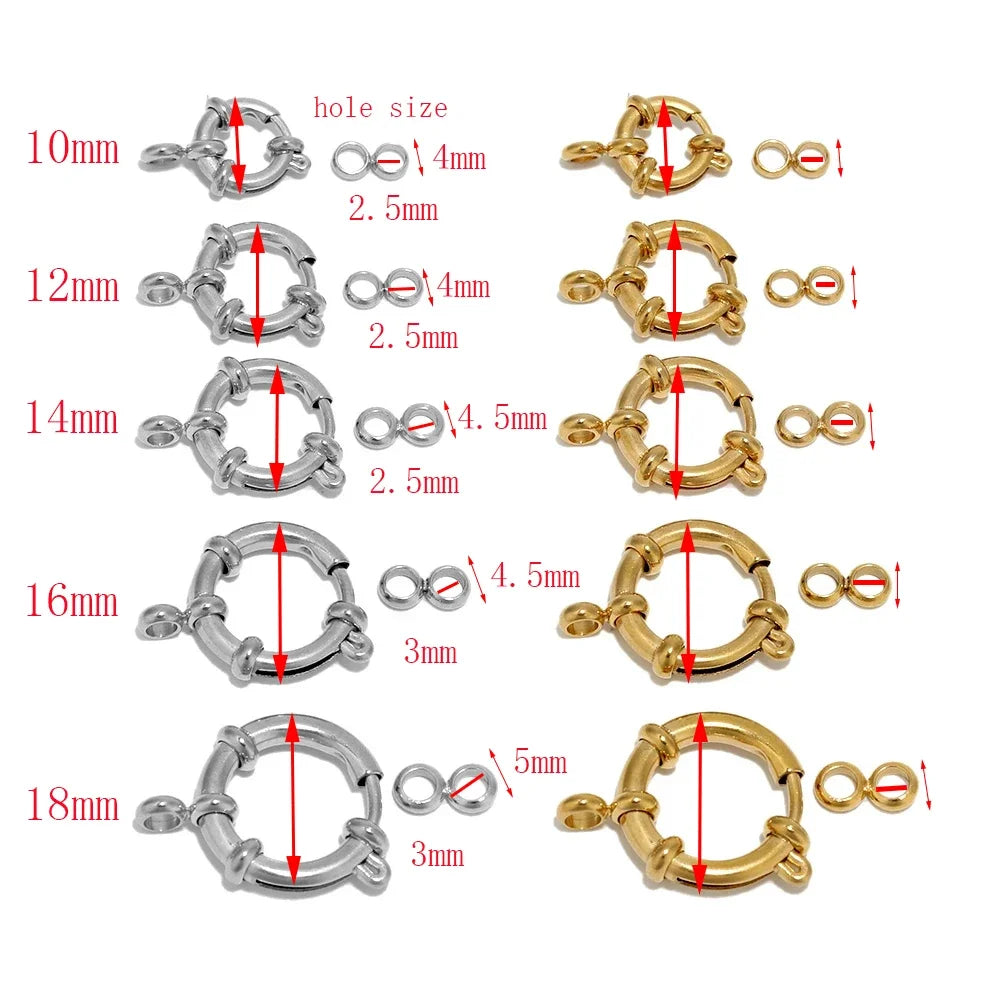 4pcs Stainless Steel/Gold Round Spring Clasps Connectors