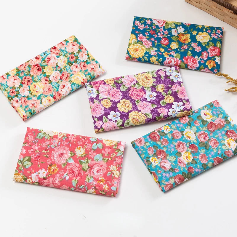 5Pcs Floral & Plaid Cotton Fabric Squares for Sewing & Quilting