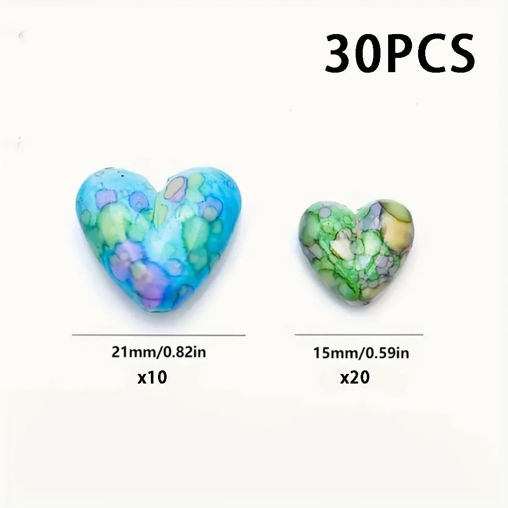 30 pieces of random color heart-shaped spacer beads, suitable for DIY jewelry making, bracelets, necklaces and string jewelry.