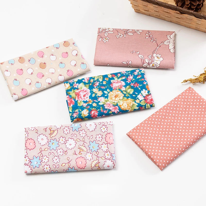 5Pcs Floral & Plaid Cotton Fabric Squares for Sewing & Quilting