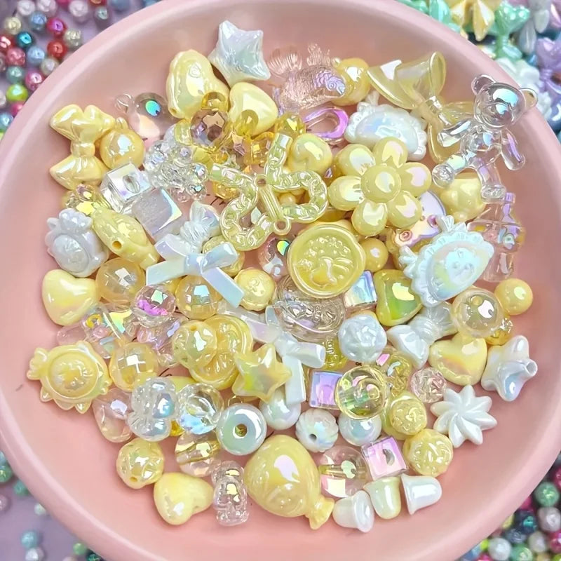 50g Iridescent Mixed Acrylic Beads - Decorative Star & Bow Charms for DIY Jewelry Making.