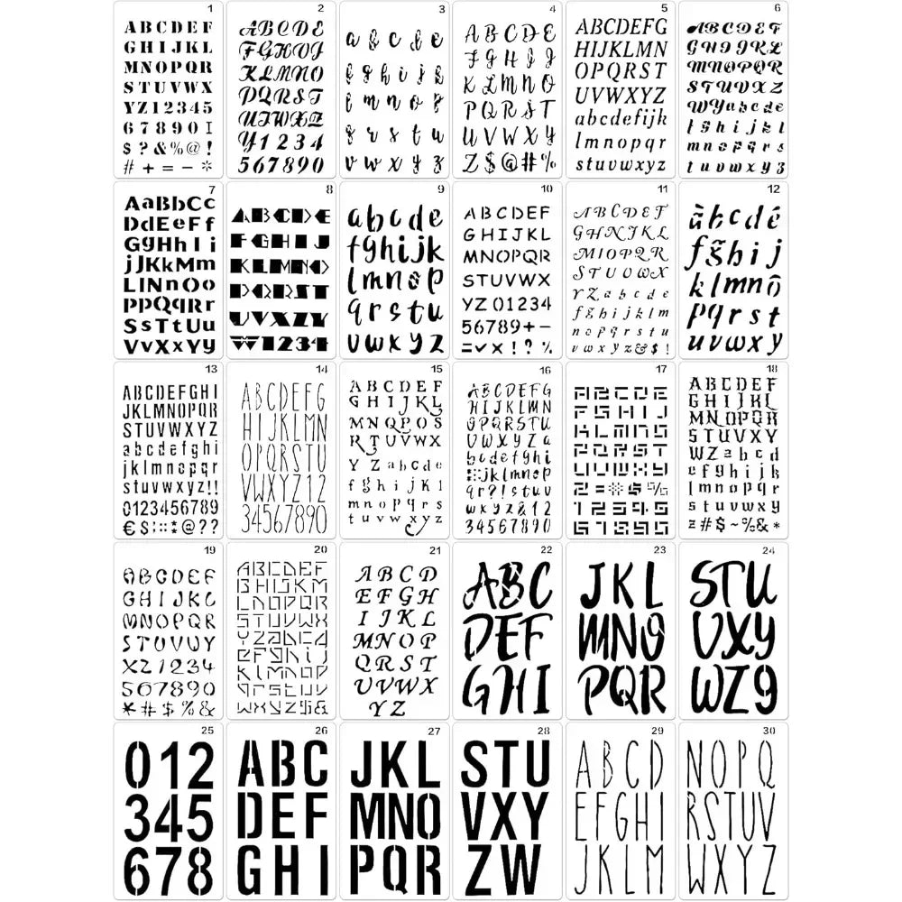 30 plastic, number, magazine letter templates for painting, 4 x 7 inch, reusable