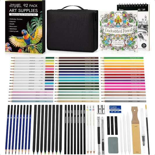 92 Pack Art Drawing Set with Colored, Watercolor & Charcoal Pencils