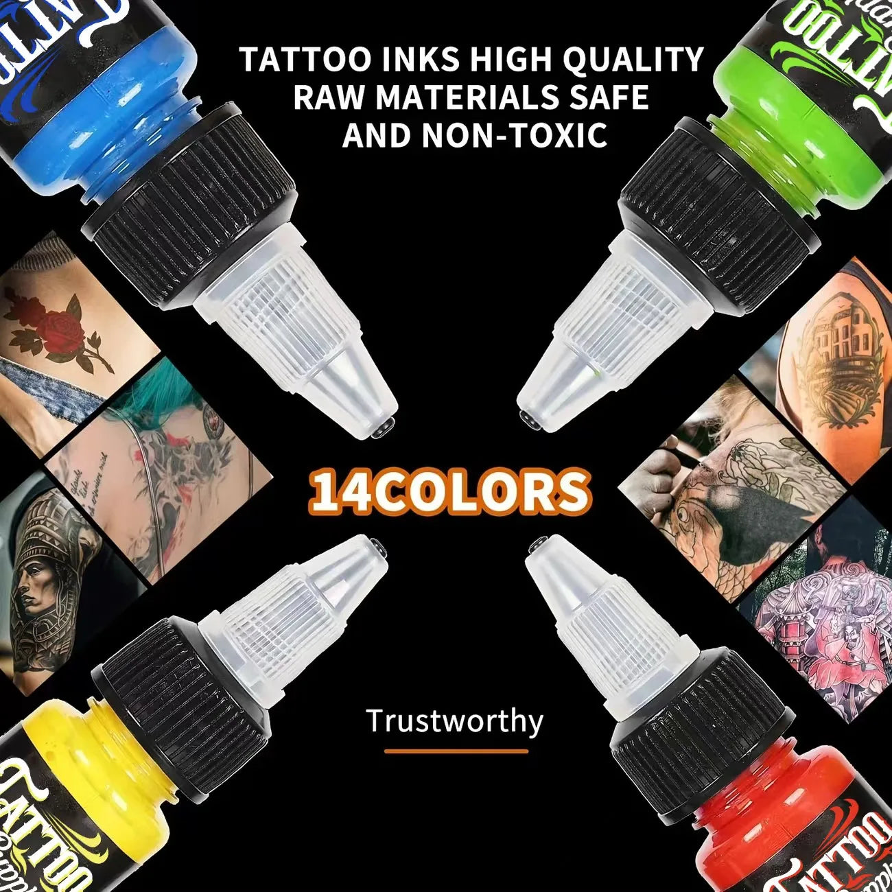 15ml 14colors TATTOO Ink Pigment Body Art, TATTOOS Kit, Professional. Semi-permanent