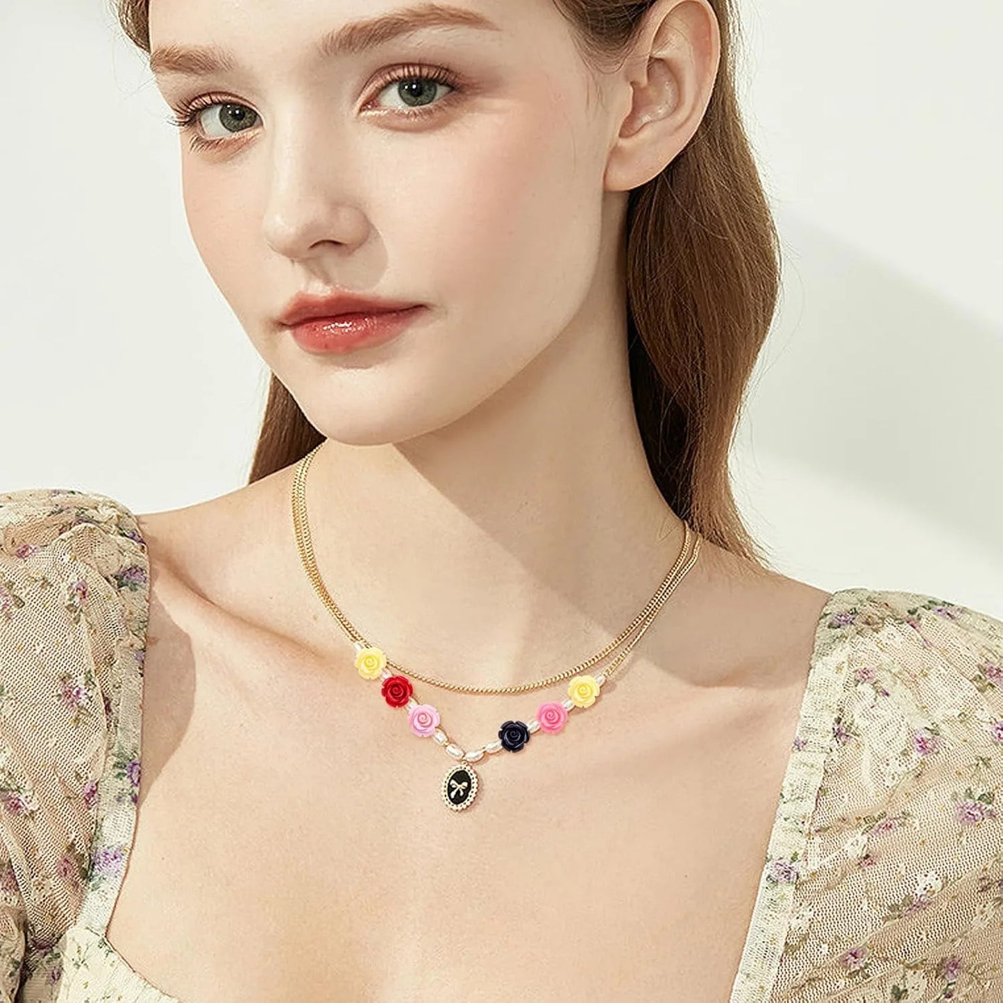 50 Pcs 12 mm Rose Flower Beads Assorted Synthetic Coral Roseflower Loose Craft Beads for DIY Jewelry Making