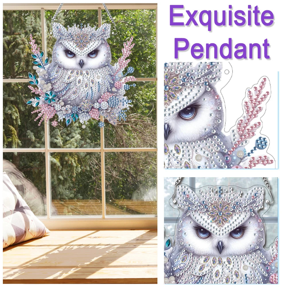 5D DIY Double-Sided Acrylic Owl Diamond Painting Hanging Pendant