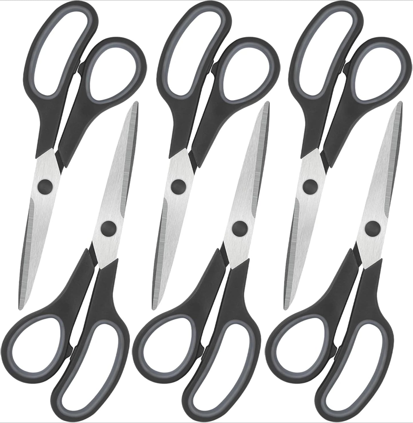 8" Scissors All Purpose 6 Pack - Comfort-Grip Sharp Scissors