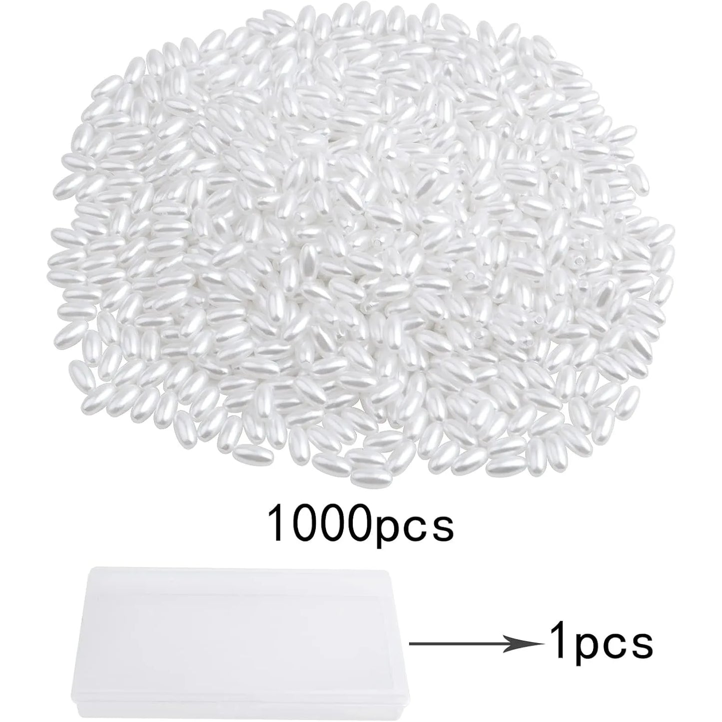 1000pcs Oval Pearl Beads Smooth Oat Rice Beads Plastic Loose Spacer Bead with a Plastic Box for DIY Bracelets Jewelry Making
