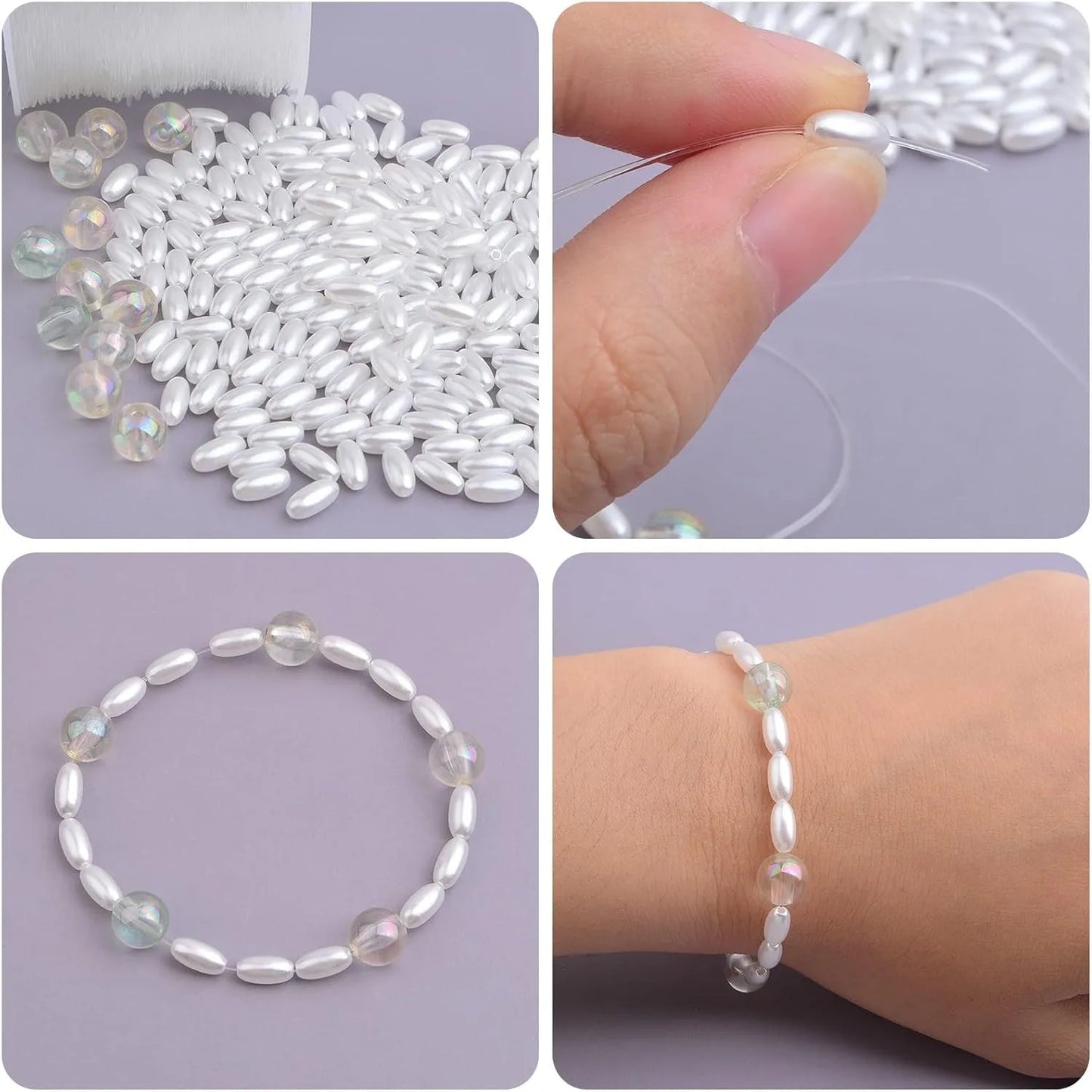 1000pcs Oval Pearl Beads Smooth Oat Rice Beads Plastic Loose Spacer Bead with a Plastic Box for DIY Bracelets Jewelry Making