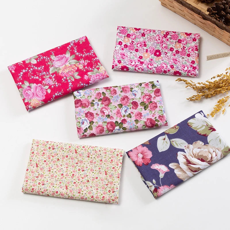 5Pcs Floral & Plaid Cotton Fabric Squares for Sewing & Quilting