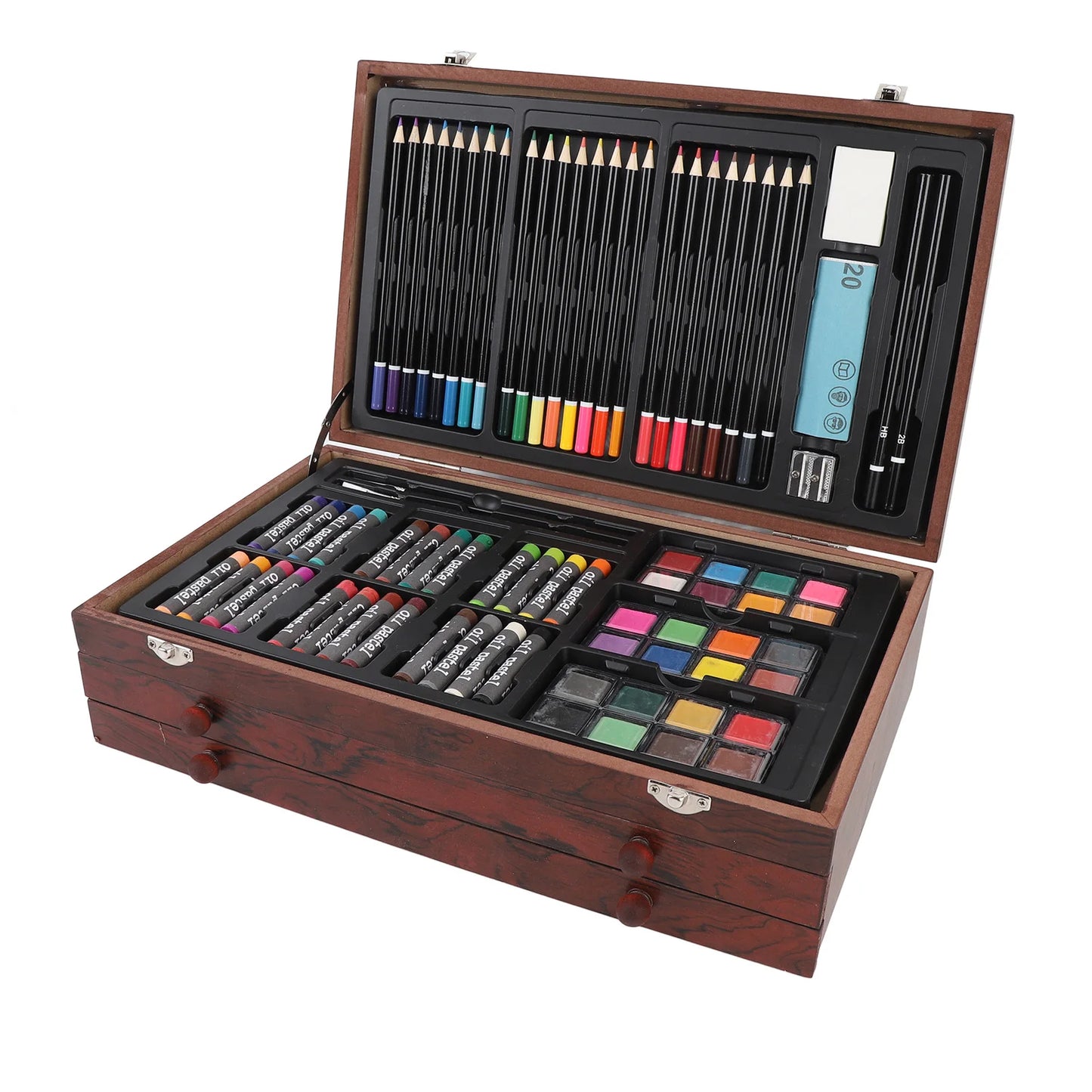 142PCS Wooden Art Set, Colored Pencils, Oil Pastels, Crayons, and  Watercolor Paints.
