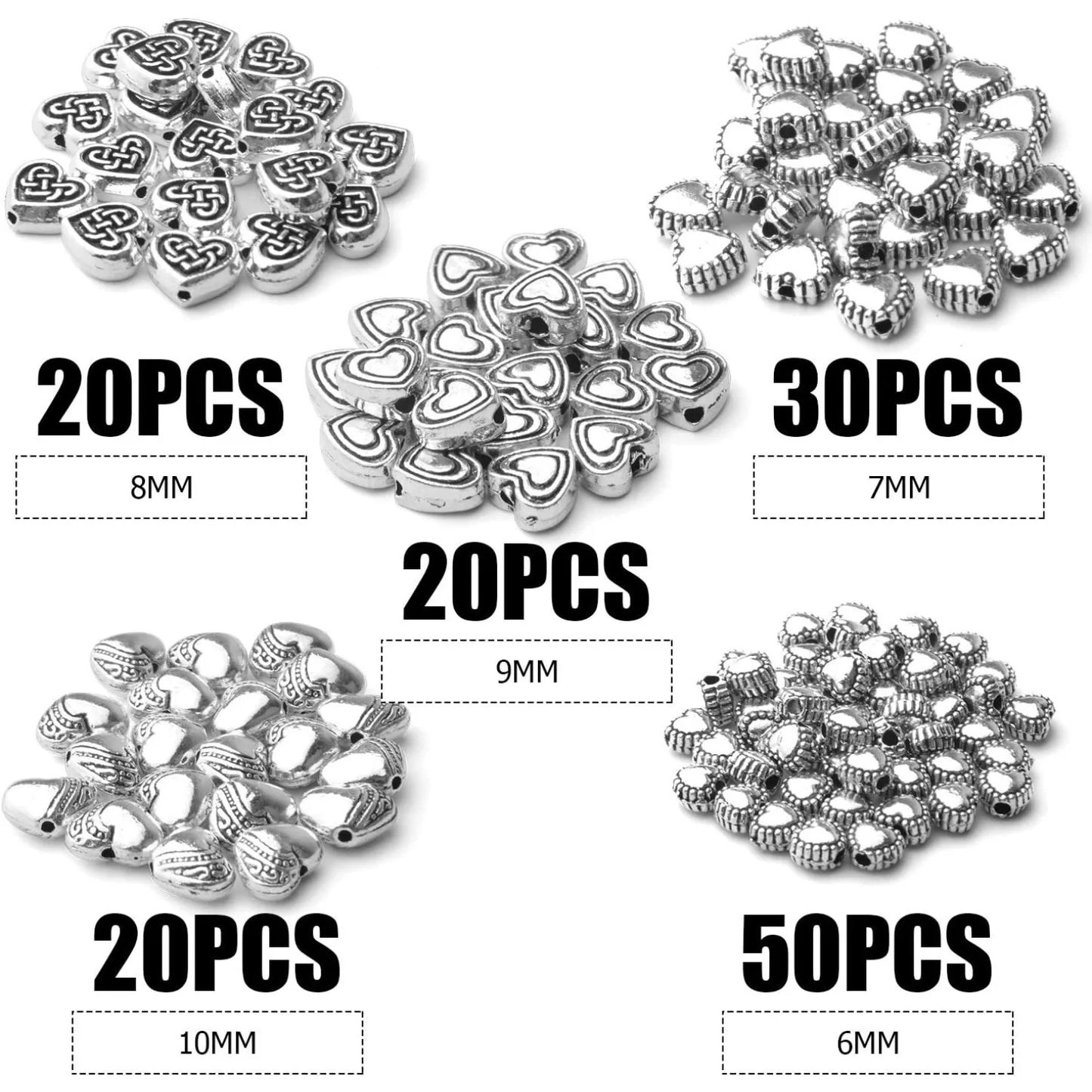 140pcs Antique Silver European Style Heart Shape Spacers.
