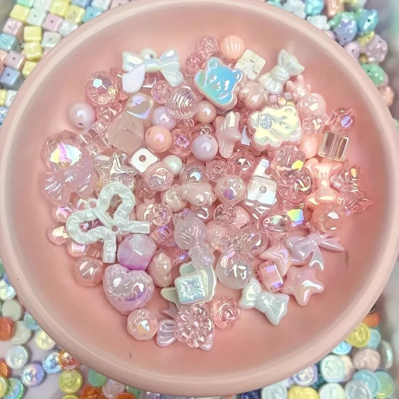 50g Iridescent Mixed Acrylic Beads - Decorative Star & Bow Charms for DIY Jewelry Making.