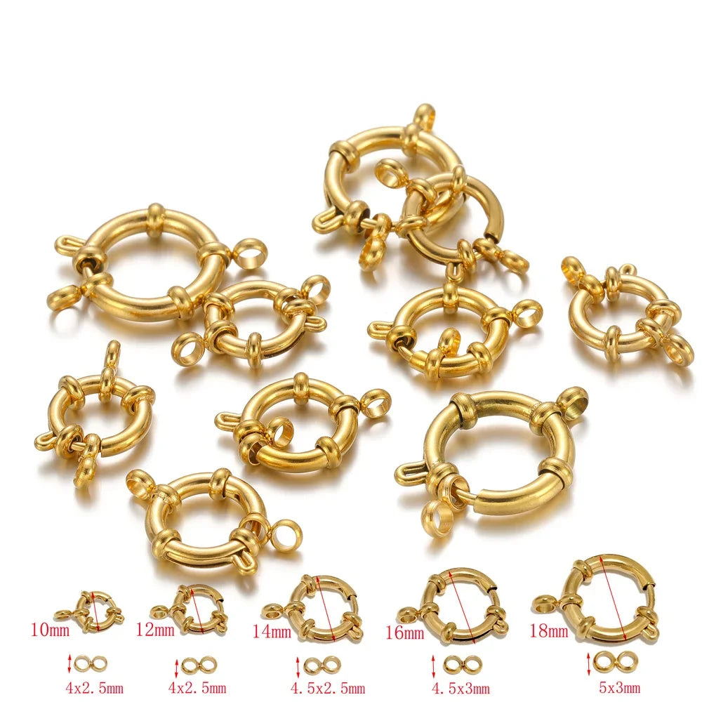 4pcs Stainless Steel/Gold Round Spring Clasps Connectors