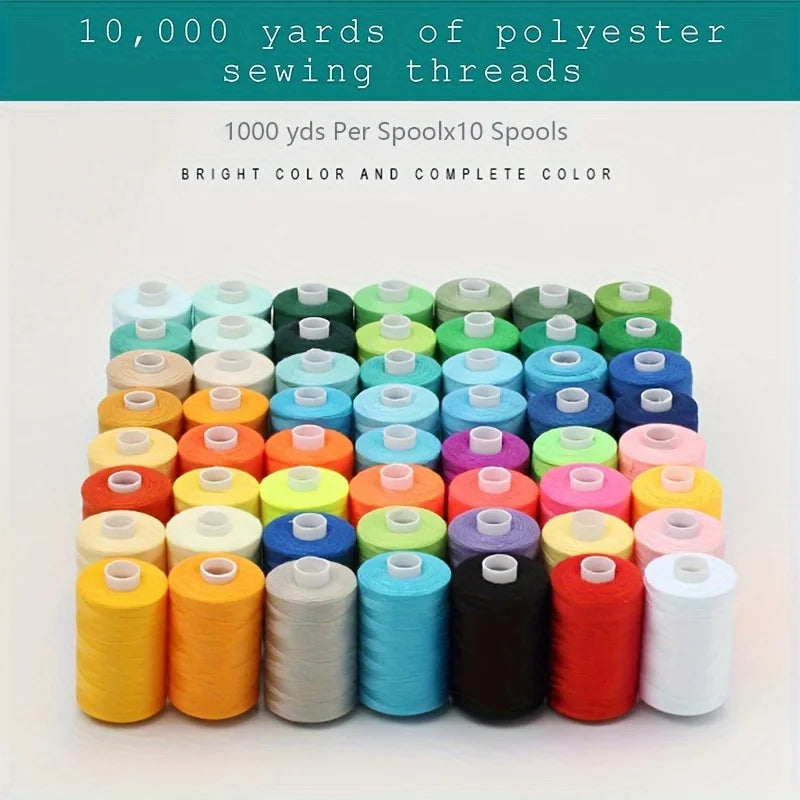 10 Spool Polyester Thread Set – 1000 Yards Each for Sewing & Quilting