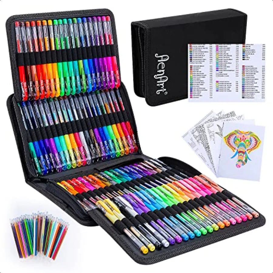 160 pcs Gel Pens for Adult and Artist Coloring Books, Black Case.