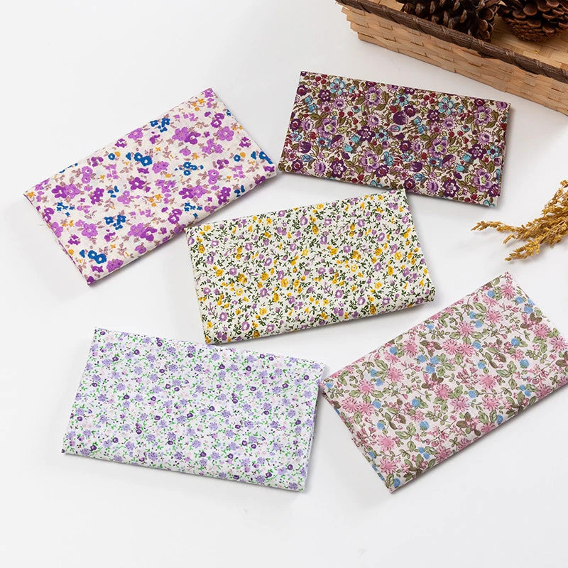 5Pcs Floral & Plaid Cotton Fabric Squares for Sewing & Quilting