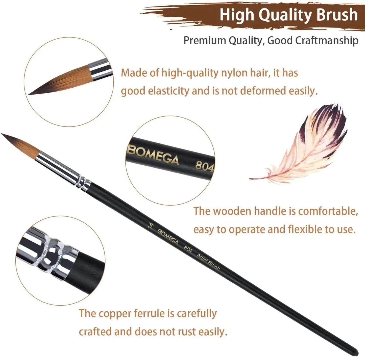 Watercolor, Oil, Acrylic, Painting, Long Handle Brushes, Round