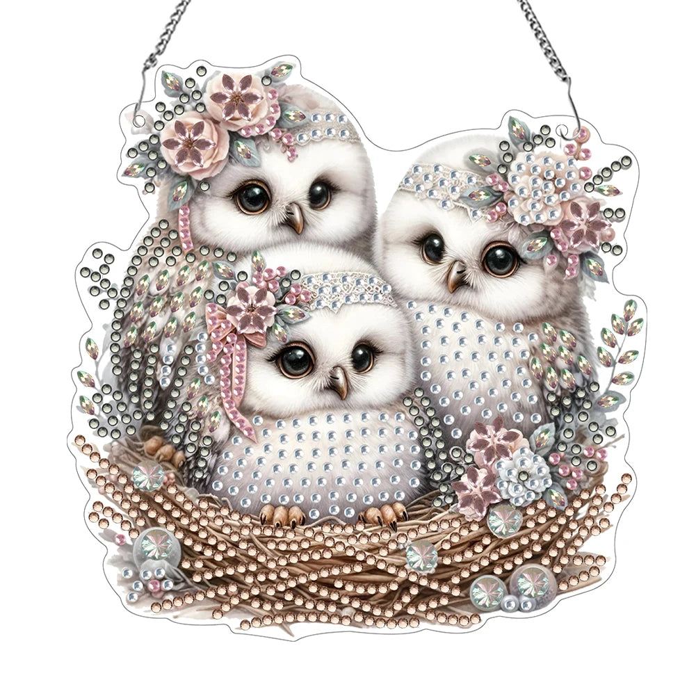5D DIY Double-Sided Acrylic Owl Diamond Painting Hanging Pendant
